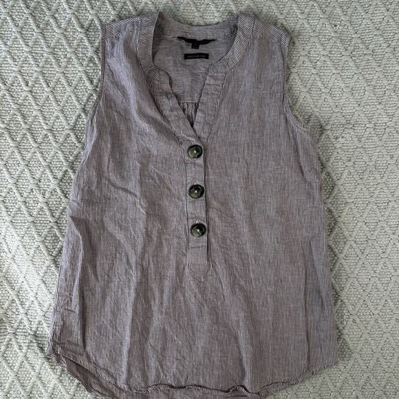 Harvé Benard Linen Sleeveless Button Front Top Striped Red White Women's Small - Picture 1 of 8